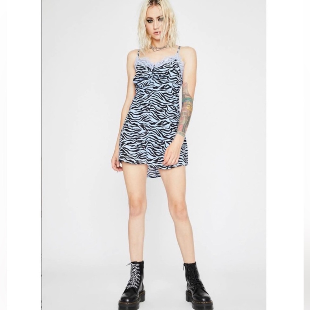 NWT Re: Named Black and Blue Zebra Stripe Mini Slip Tank Top Dress Size Small